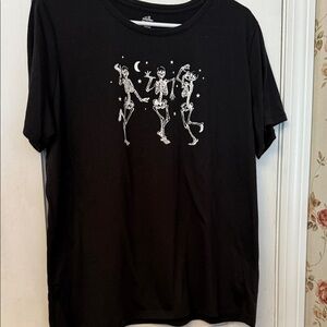 🎃 Halloween Black Graphic Tee with Dancing Skeletons Sz XXL